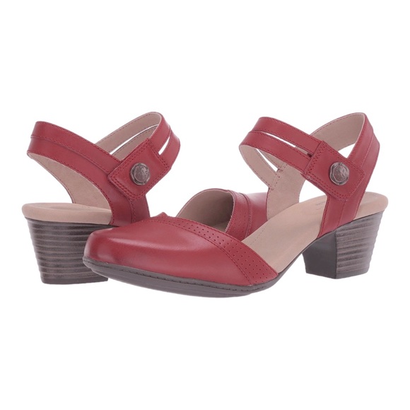 Clarks Shoes - Clarks Collection Valerie Rally Red Leather Mary Jane Ankle Strap Heels Size 9.5